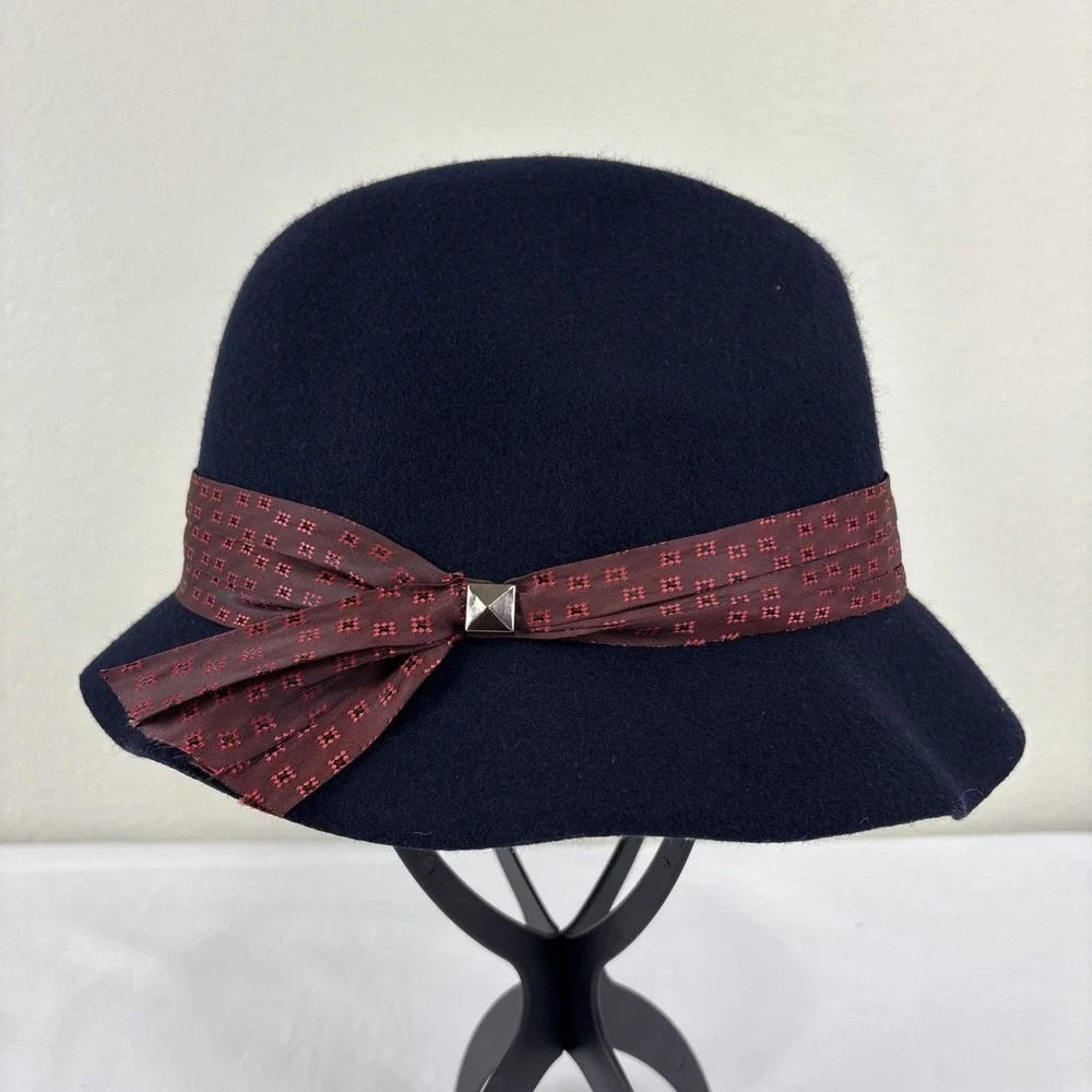 hatattack Women's Black Fedora 100% Wool Felt Hat Red Ribbon Band Classic OSFM‎